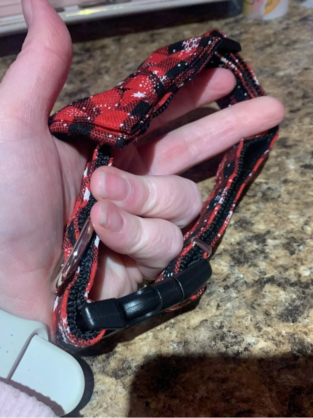 Plaid Bow Dog Collar with Snowflake Accent